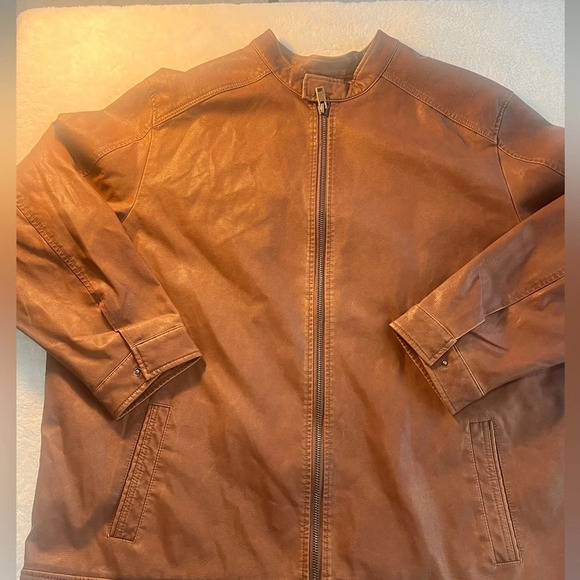 Roundtree & Yorke Sz 3XLT Brown Weatherproof Faux Leather Bomber Jacket NEW - Picture 6 of 15